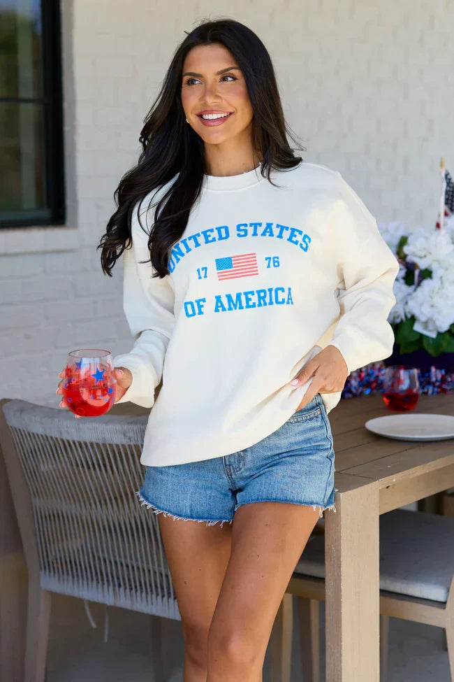 Classic USA Flag Cream Graphic Sweatshirt