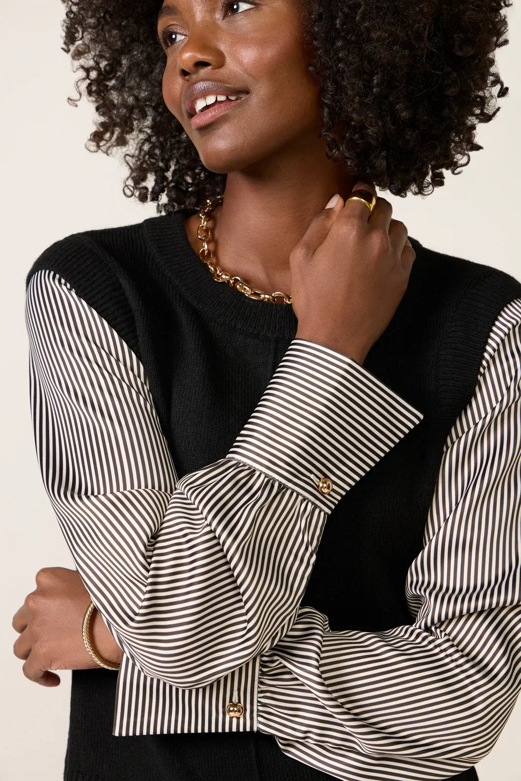 Dana Satin Sleeve Twofer Sweater
