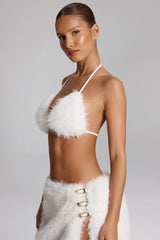 Faux Fur Triangle Bralette in White
