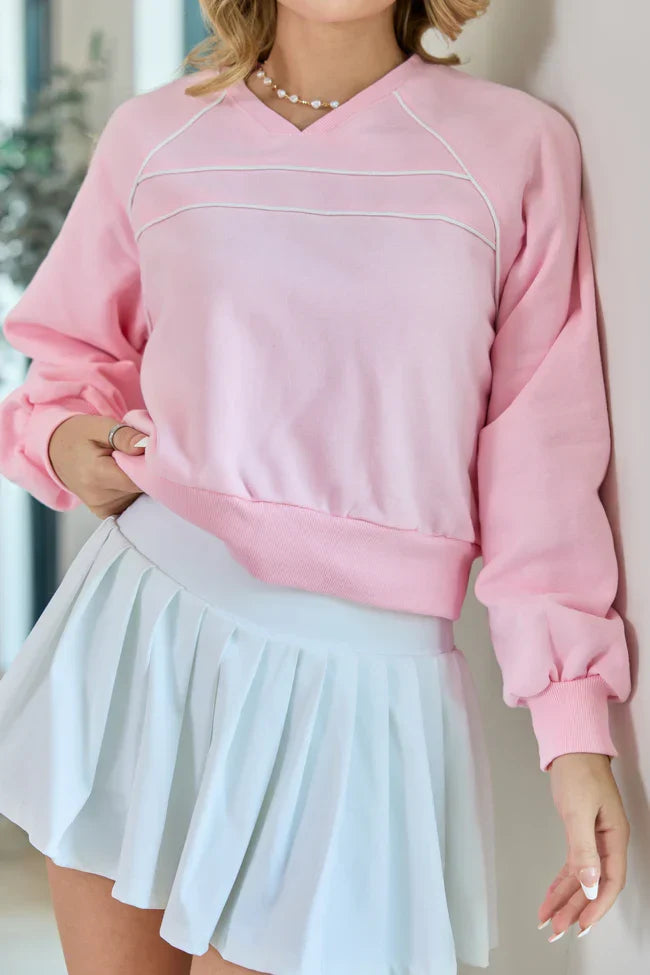 Baseline Pink Piped Lounge Crewneck Sweatshirt