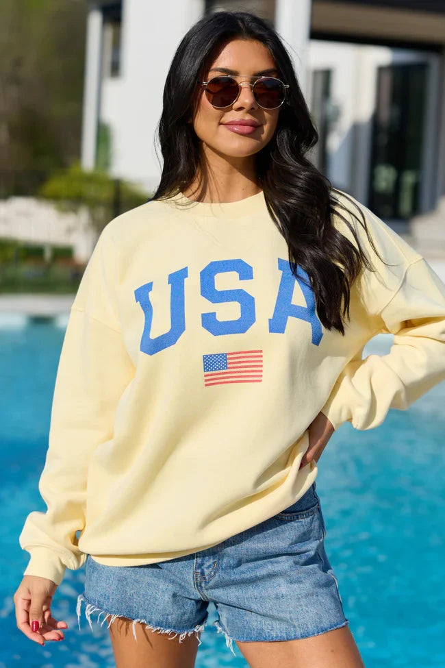 Athletic USA Flag Yellow Graphic Sweatshirt