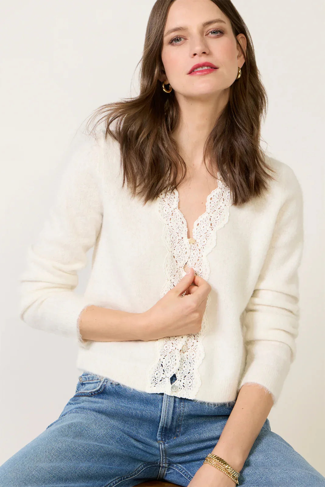 Mer Lace Trim Cardigan