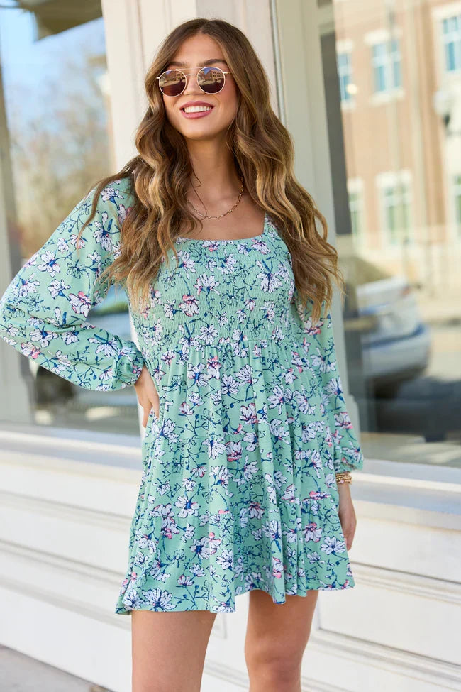 Gloria Green Floral Dress