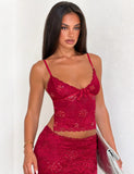KIRRA BEADED SEQUIN LACE MIDI SKIRT RED