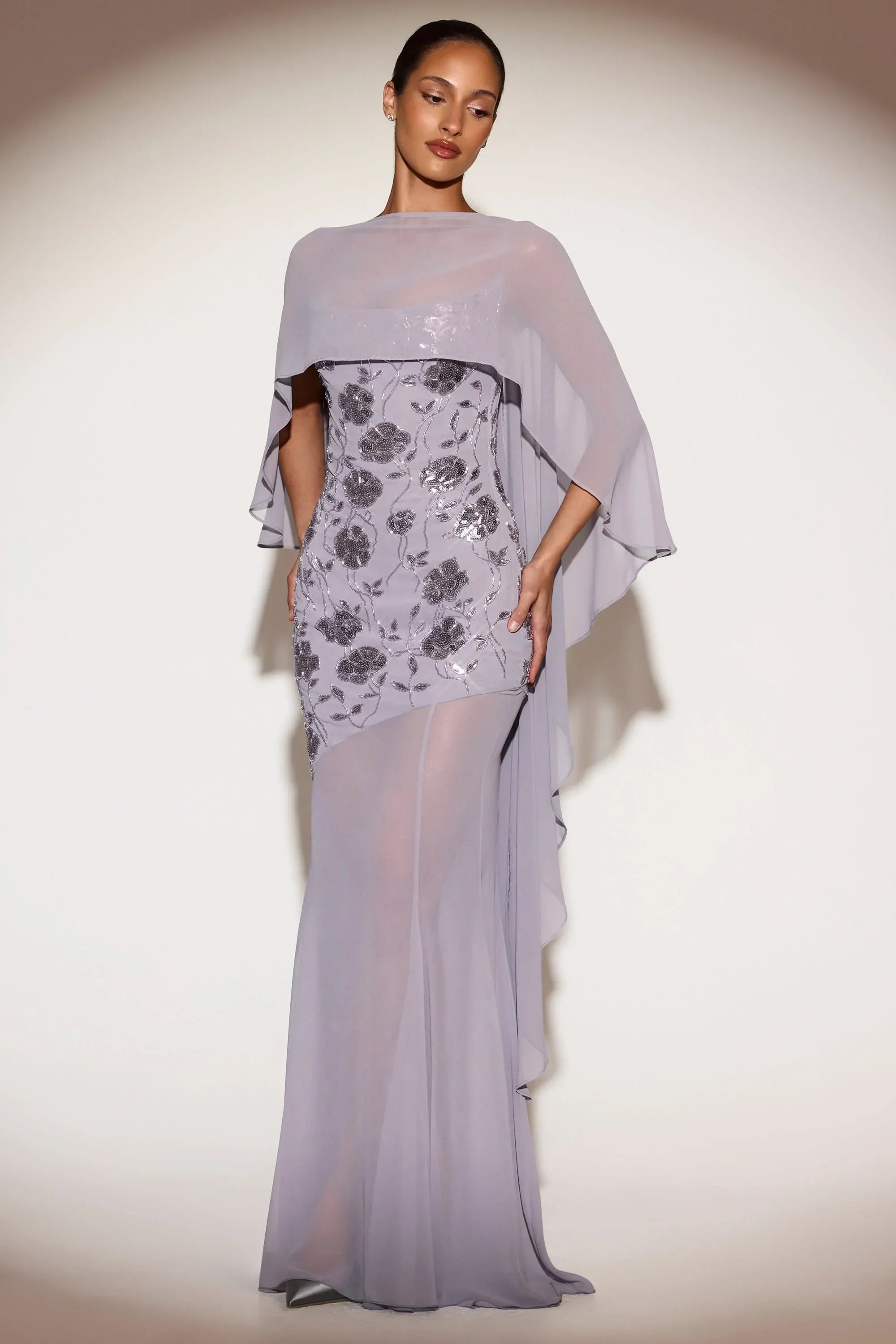 Sheer Chiffon Draped Cape in Lilac