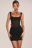 Corseted Draped Skirt Mini Dress in Black