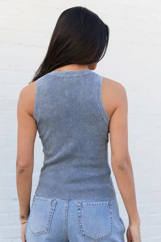 Back To Square One Acid Washed Ribbed High Neck Tank
