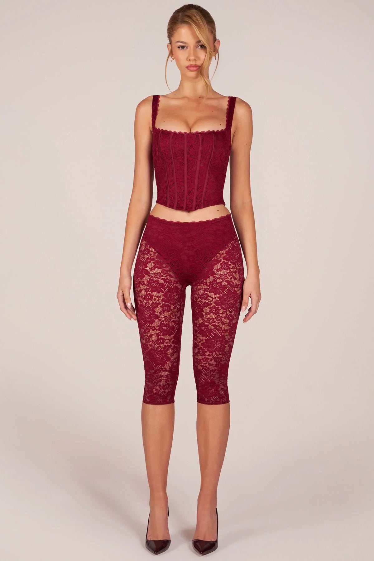 Laced Capri Trousers in Cherry Red