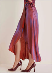 LamÃ Wrap Maxi Skirt Burgundy Lame