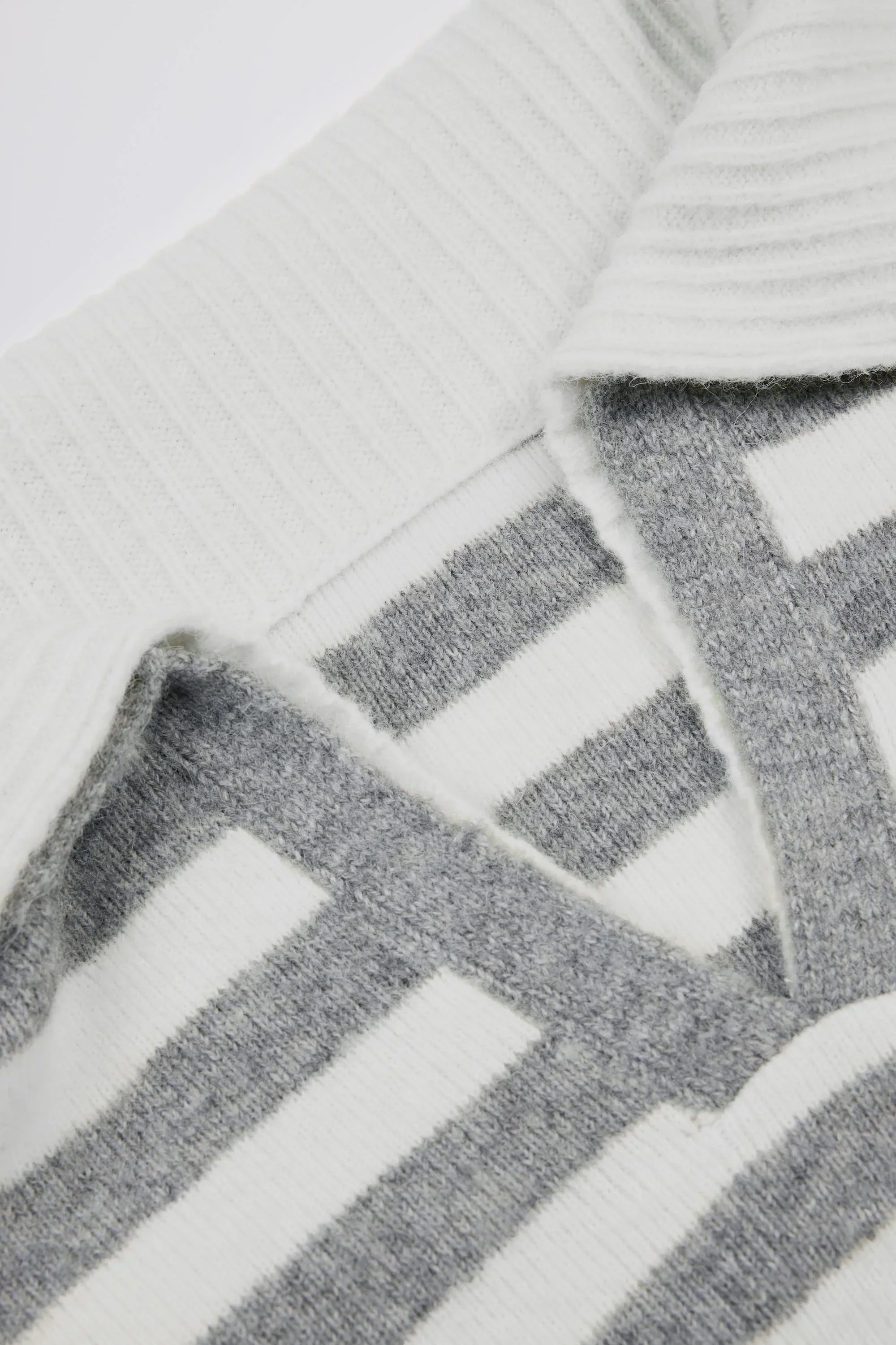 Soft Knit Layered Collar Cropped Jumper in Grey Stripe
