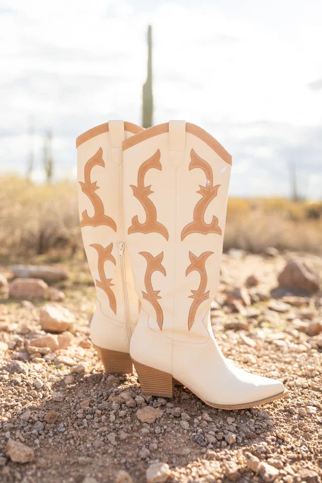 Adriana Beige Cowboy Boots FINAL SALE