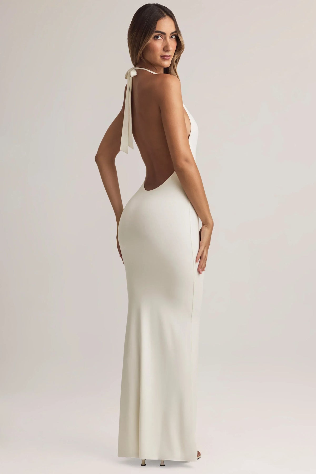 Modal Halterneck Maxi Dress in White