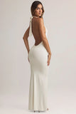 Modal Halterneck Maxi Dress in White