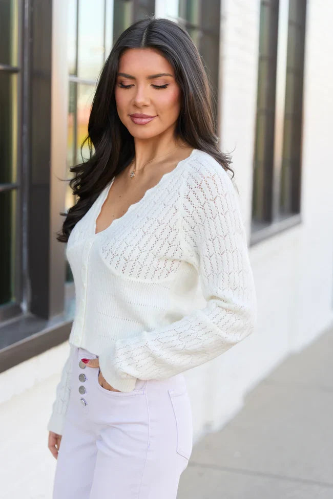 Pheobe Ivory Pointelle Cardigan Top