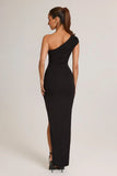 Modal Asymmetric Ruched Maxi Dress in Black