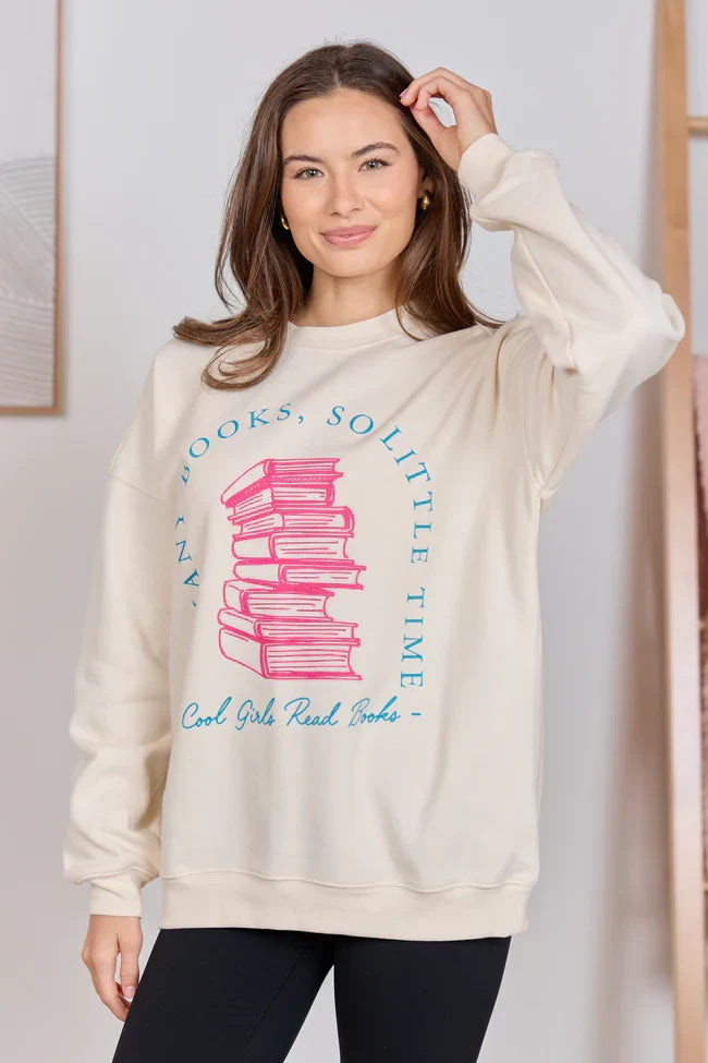 Cool Girls Read Books Cream Graphic Sweatshirt