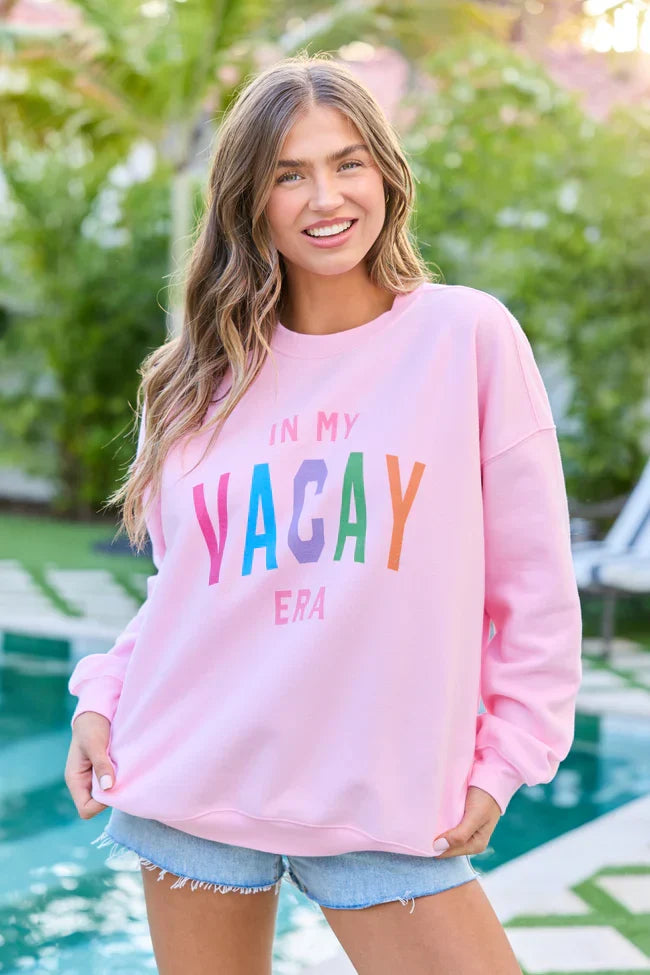 In My Vacay Era Light Pink Graphic Sweatshirt