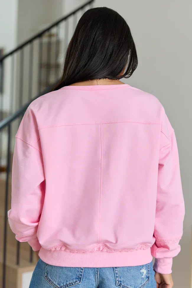 Scottie Pink Eyelet Trim Crewneck Top