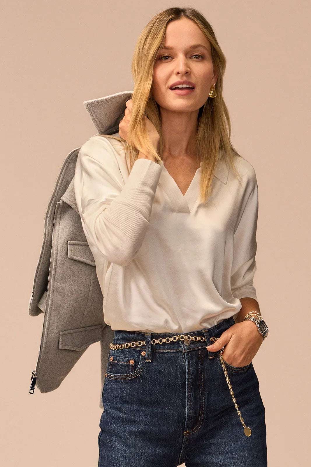 Tina Mixed Media Satin Top