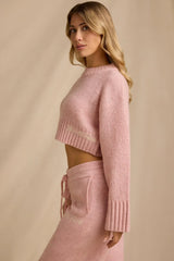 Ribbed Knit Cropped Jumper in Blush Pink