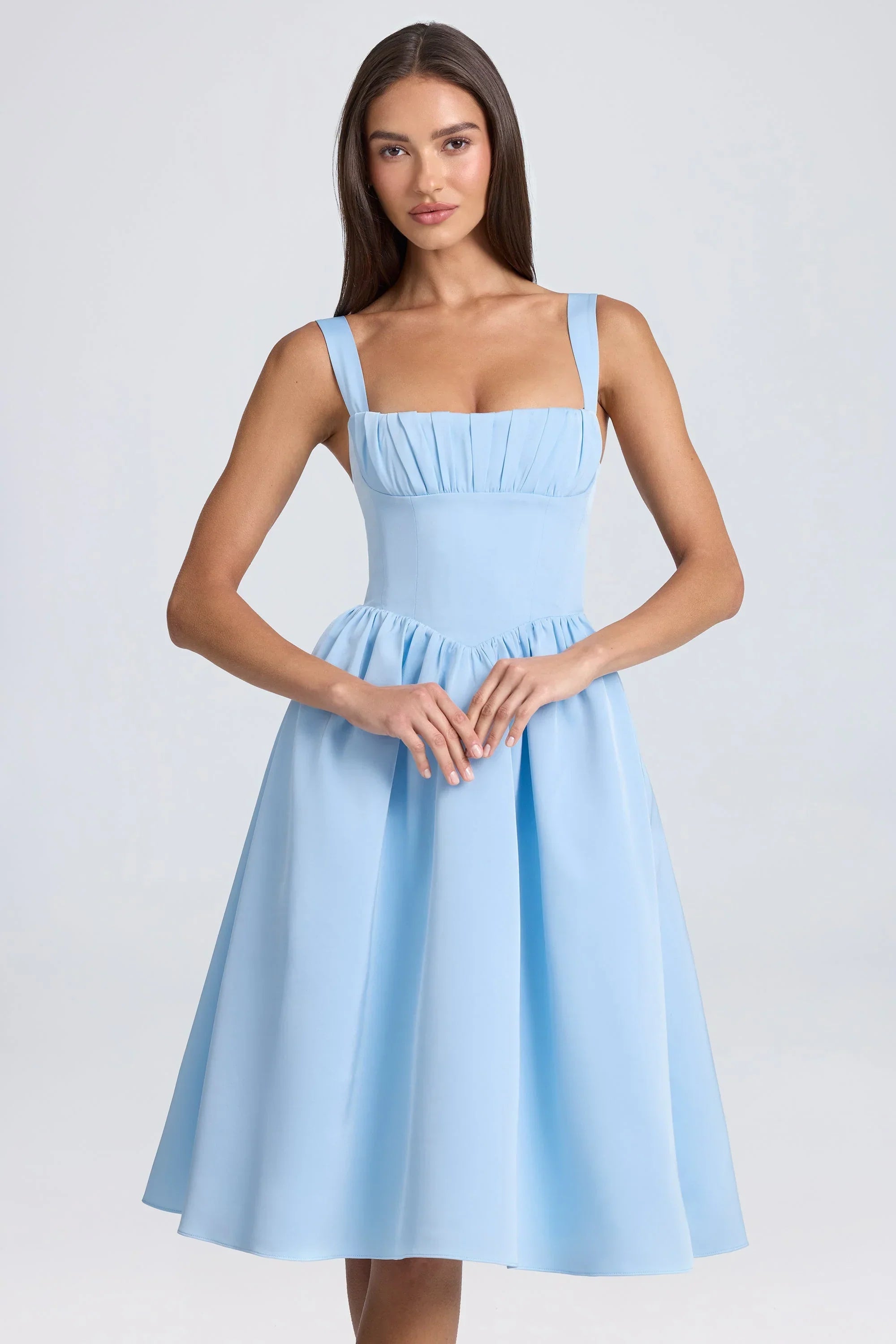 Draped Corset Midaxi Dress in Powder Blue