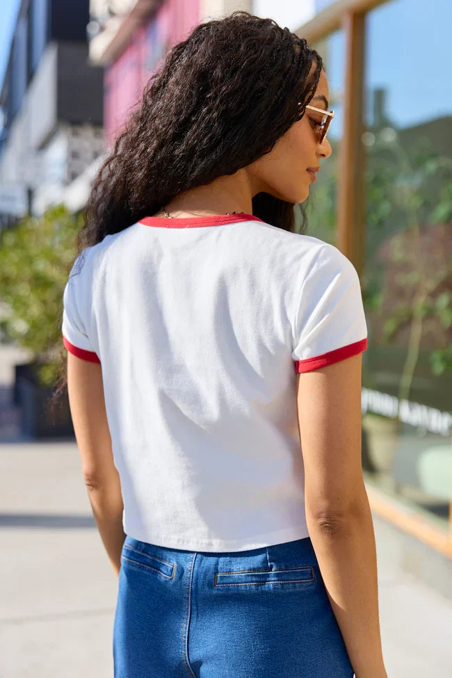 Croissants For Dinner White Graphic Cropped Tee