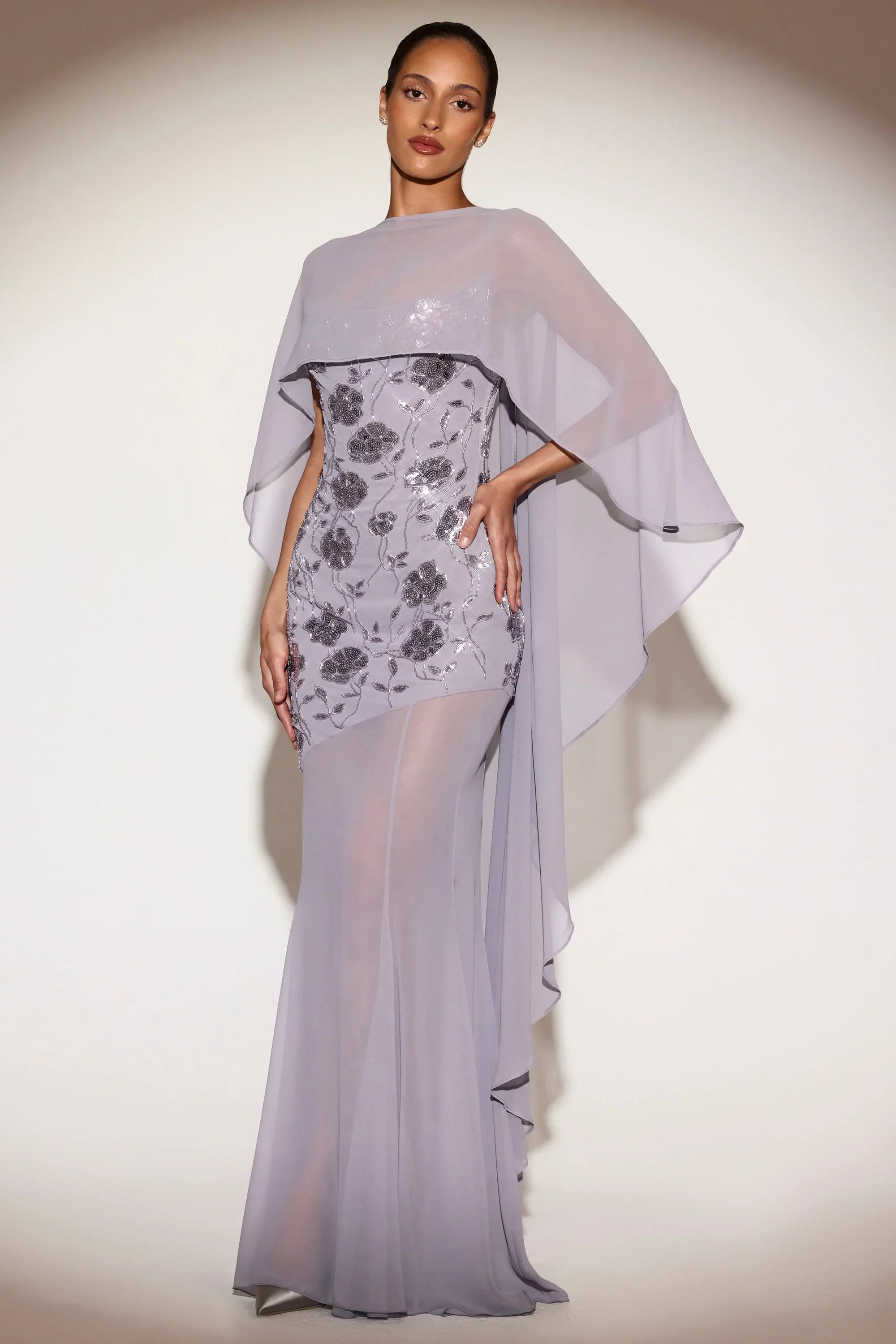 Sheer Chiffon Draped Cape in Lilac