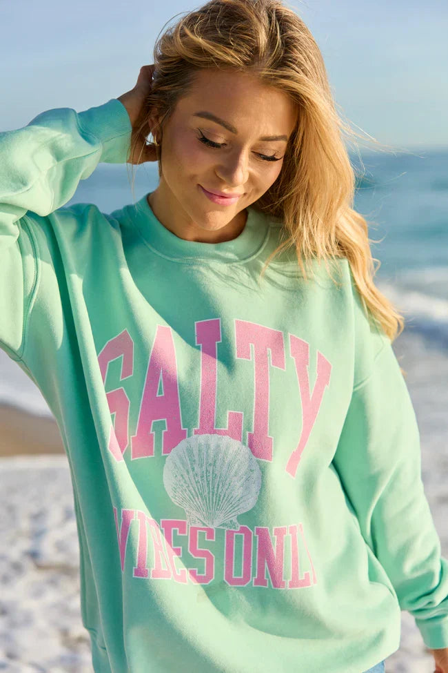 Salty Vibes Only Mint Graphic Sweatshirt