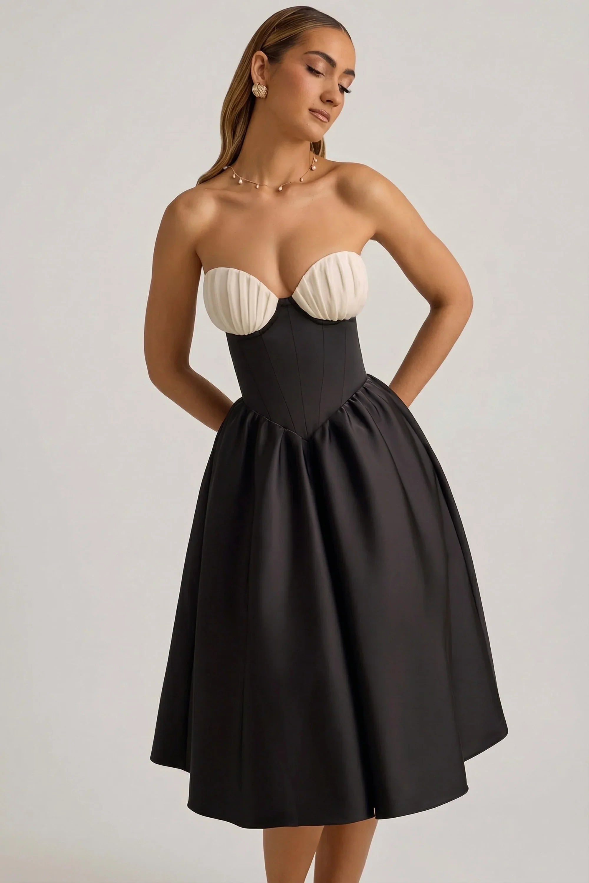 Strapless Corset Midi Dress in Black