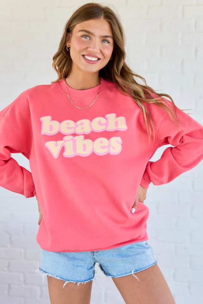 Beach Vibes Light Red Graphic Sweatshirt