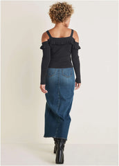 Cold Shoulder Ruffle Top Jet Black