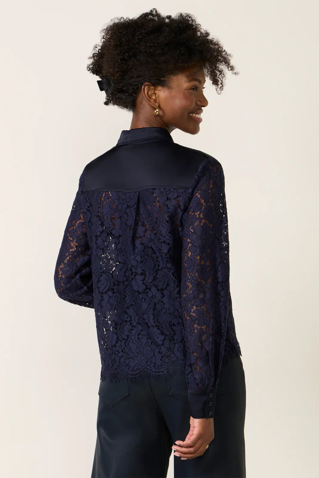 Lace Contrast Button Down