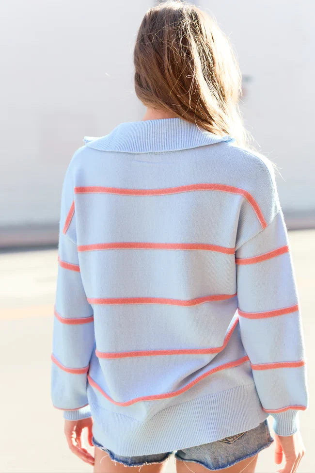 Sunday Stripe Club Blue And Orange Quarter Zip
