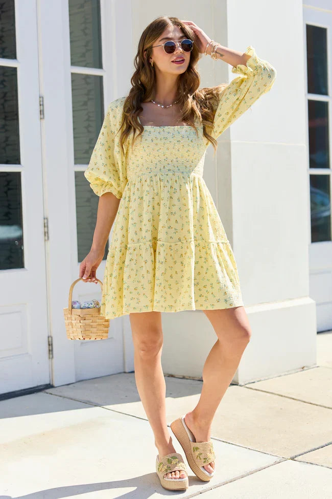 Quincy Yellow Floral Smocked Top Dress