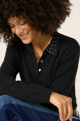 Matty Studded Collar Polo Sweater