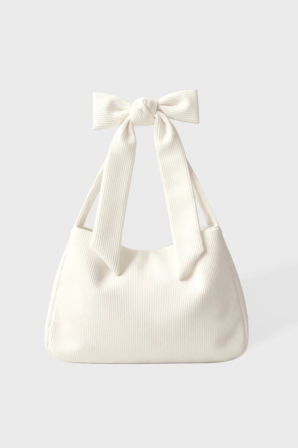 Corduroy Bow Tote Bag in Ivory