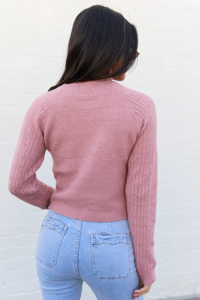 Pheobe Mauve Pointelle Cardigan Top