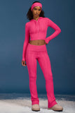 Cable Knit Foldover Flared Trousers in Hot Pink