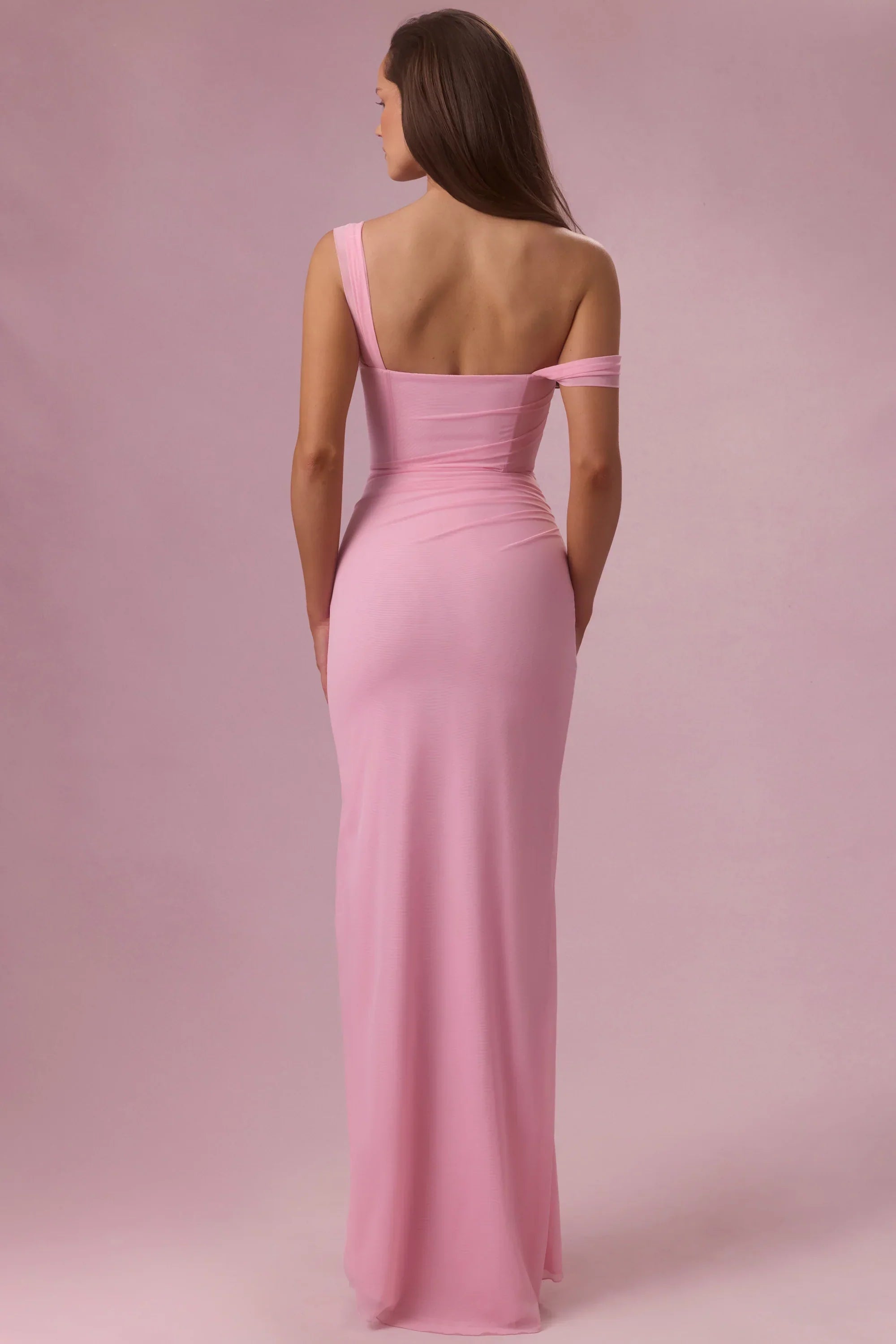 Mesh Draped Corset Gown in Candyfloss Pink
