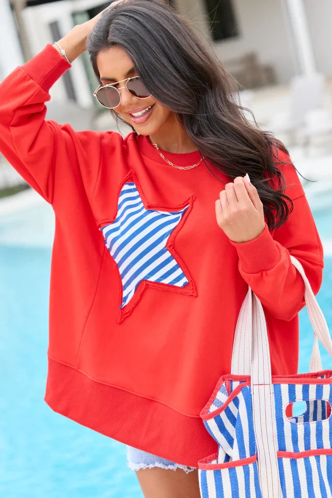 Solstice Red And Blue Striped Star Pullover