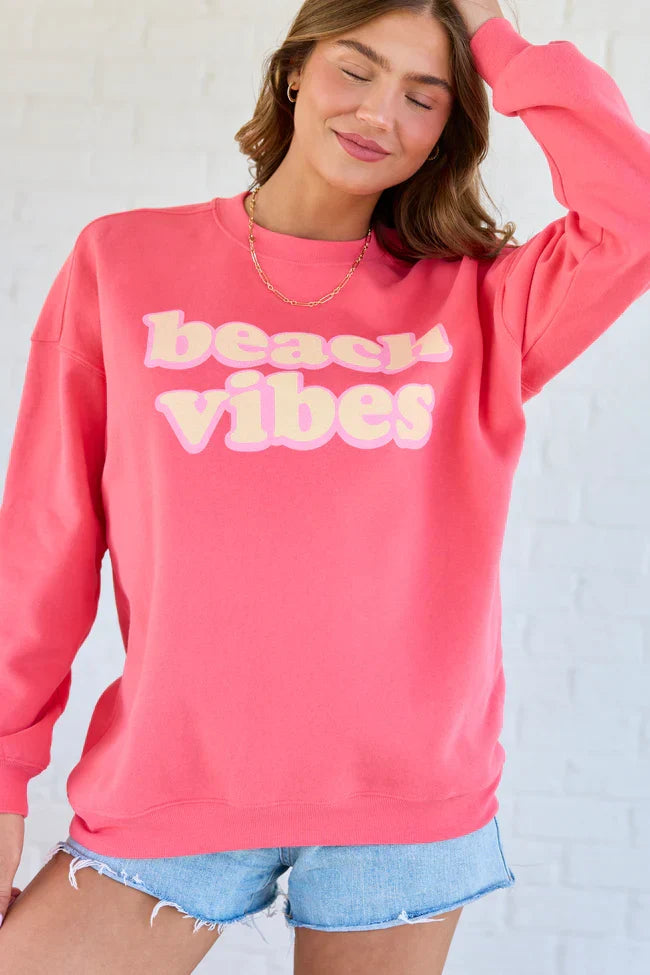 Beach Vibes Light Red Graphic Sweatshirt