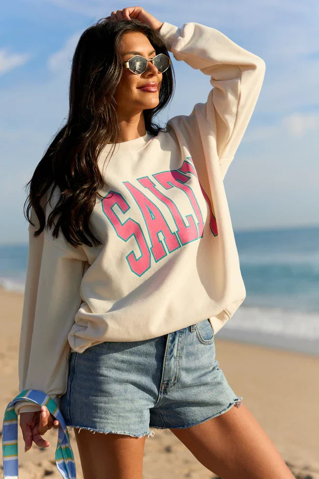 Salty Block Cream Graphic Sweatshirt