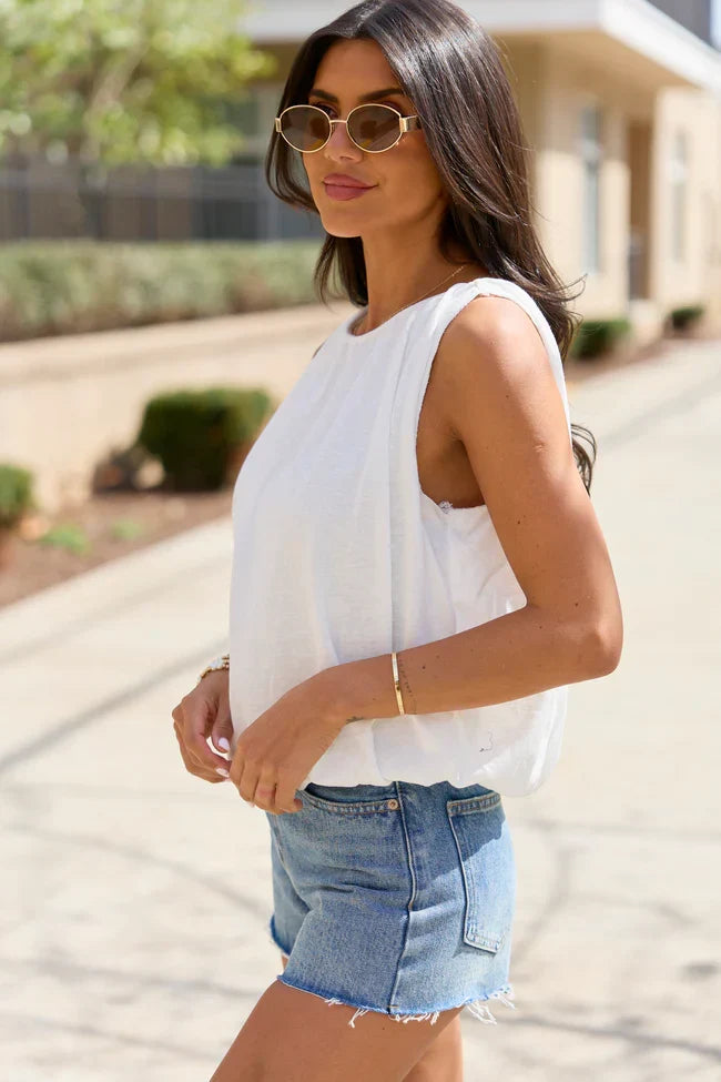 Nothing In My Way Off White Bubble Hem Knit Tank Top