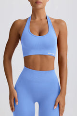 Define Luxe Halterneck Sports Bra in Light Blue