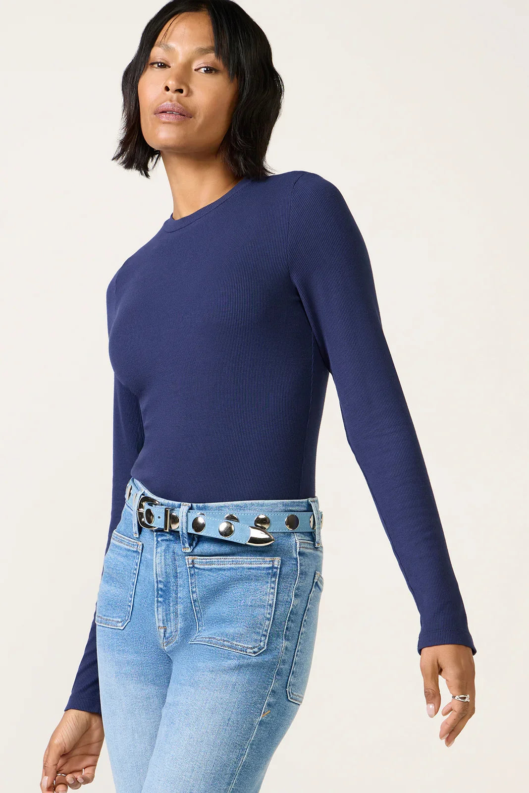 Rilo Ribbed Snap Long Sleeve Top