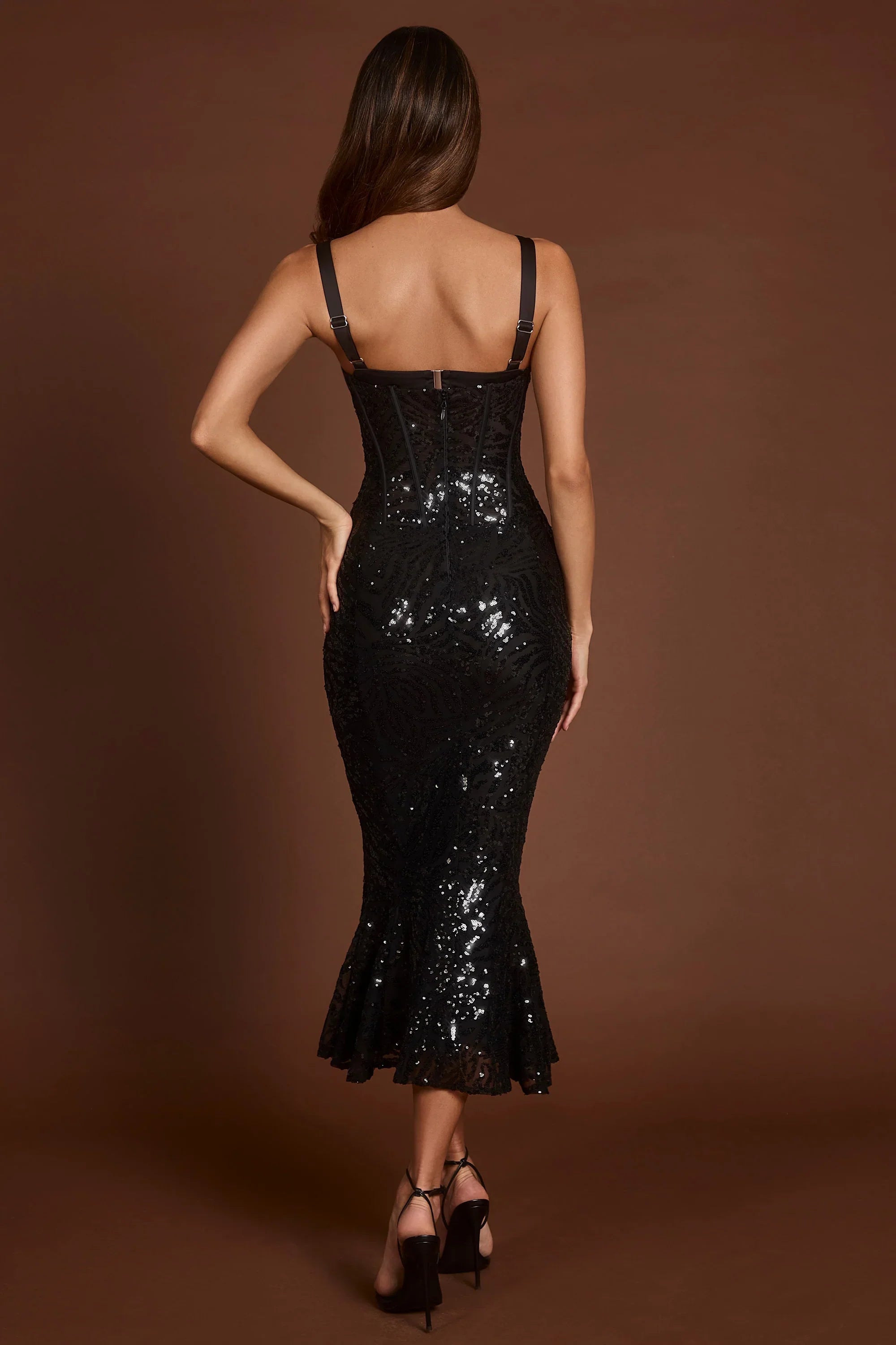 Embellished Peekaboo Corset Midaxi Dress in Black Zebra