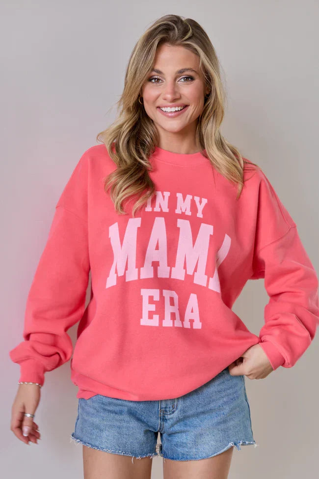 In My Mama Era Light Red Graphic Sweatshirt