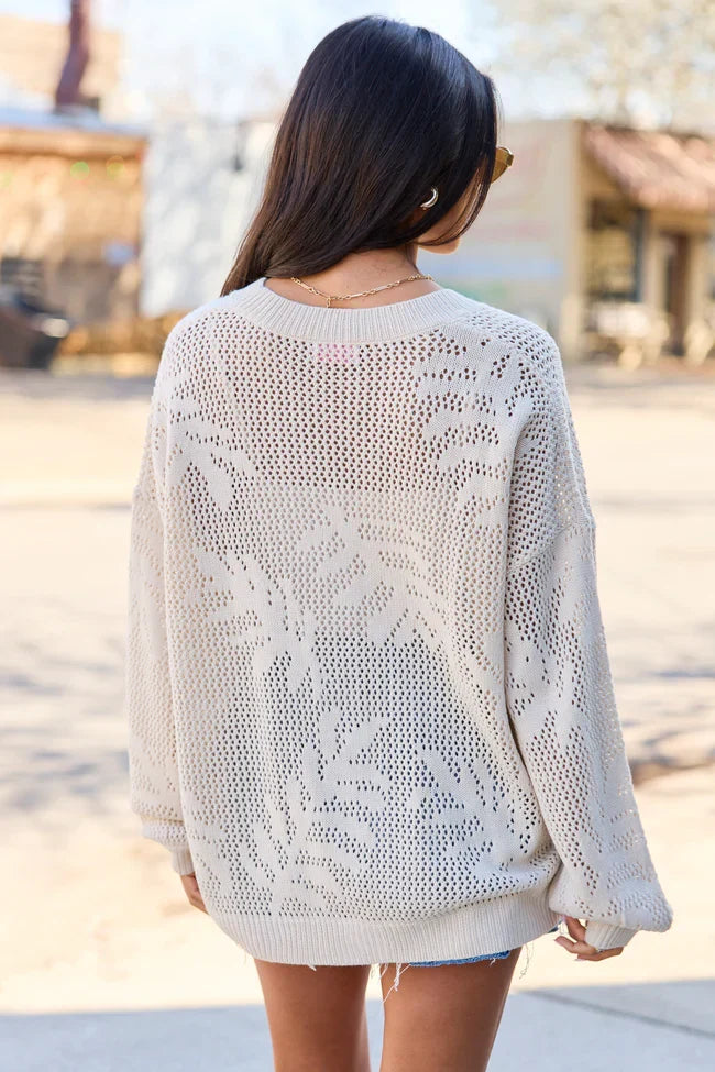 Botanic Bliss Beige Crochet Cardigan