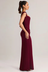 Modal Sweetheart Neck Cowl Waist Maxi Dress in Wine