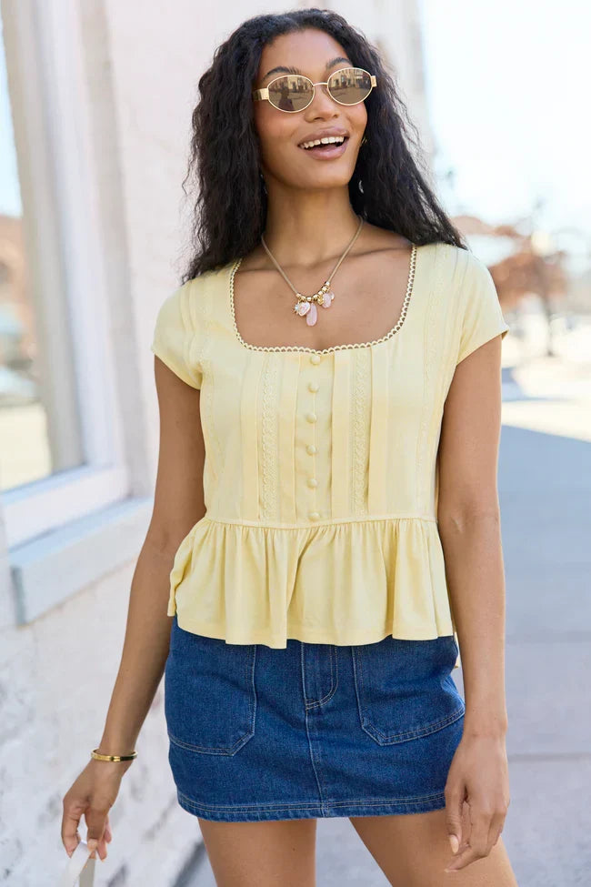 Ellison Yellow Buttoned Babydoll Top